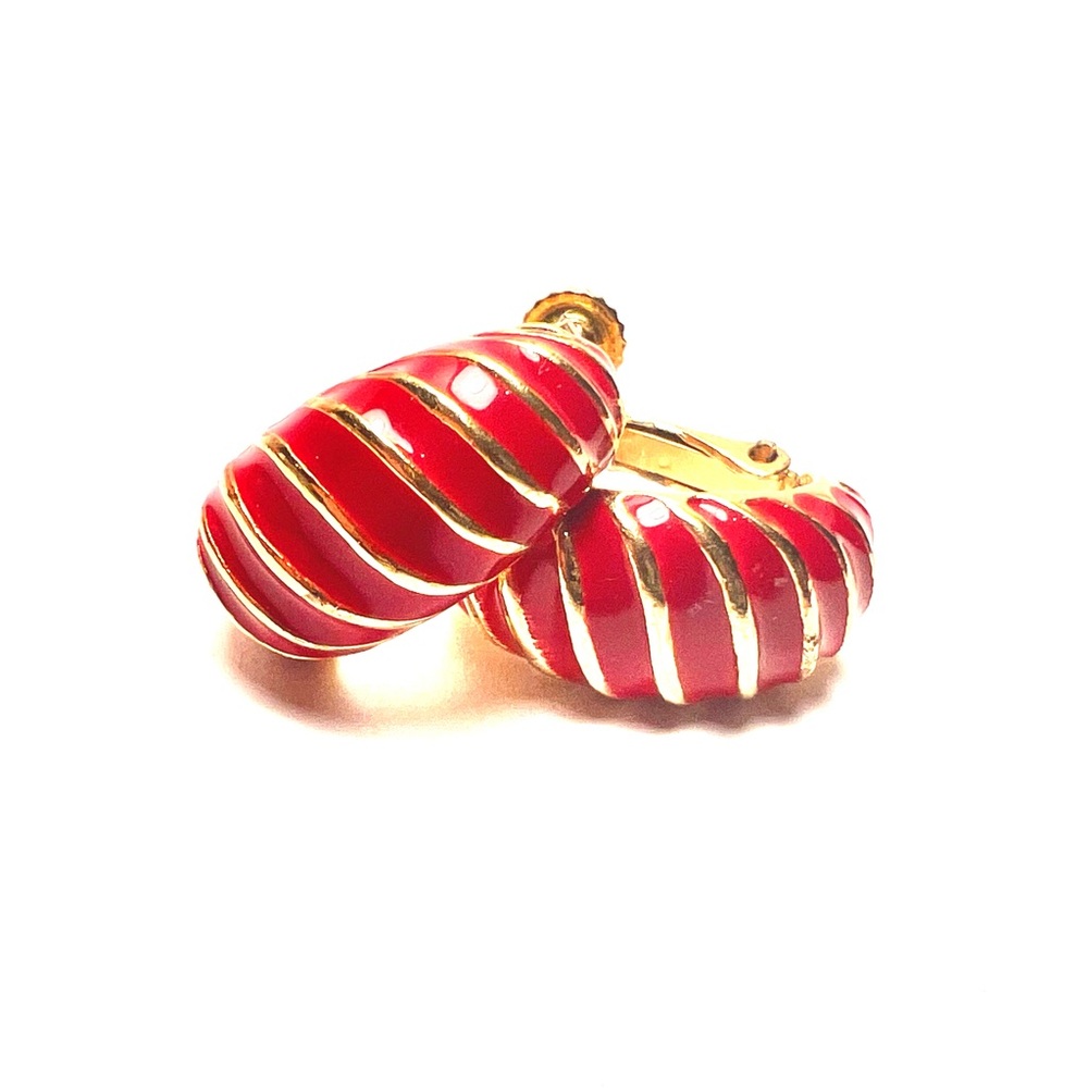 Vintage signed Napier red enamel croissant adjustable screw-back earrings